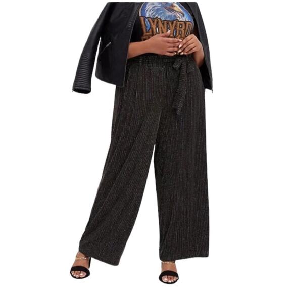 Torrid Black Glitter Gold Self-Tie Wide Leg Pants Size 2x - Picture 1 of 10
